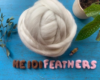 Heidifeathers Organic Natural White Merino Wool Tops / Roving - 300g / 10.5oz