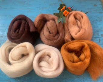 Heidifeathers Merino Wool Tops 'Beautiful Browns' Needle Felting Wool Roving