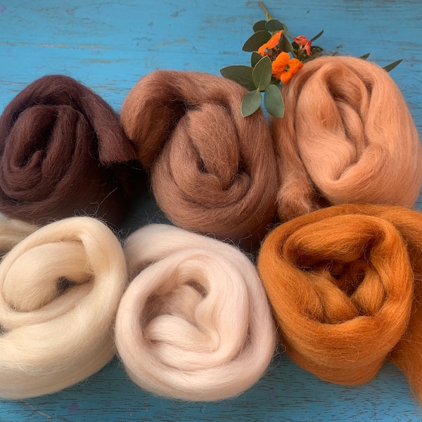 Heidifeathers Merino Wool Tops 'Beautiful Browns'