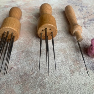 Heidifeathers 3 x Mixed Beech Wood Felting Needle Handles - Needle Felting Tools