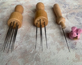 Heidifeathers 3 x Mixed Beech Wood Felting Needle Handles - Needle Felting Tools