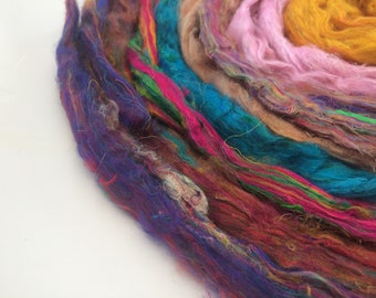 Heidifeathers Carded Sari Silk 8 colour Mix - sari silk shades mix - Felting and Spinning