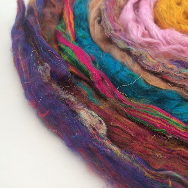 Heidifeathers Carded Sari Silk 8 colour Mix - sari silk shades mix - Felting and Spinning