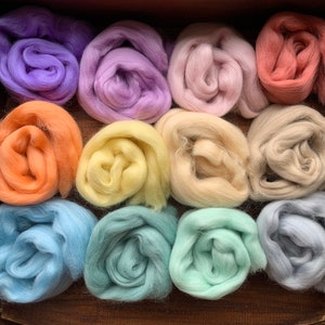 Heidi Feathers Merino Wolle Tops / Roving Filzwolle &#39;Serenity Mix&#39; - 12 Farben 120g / 4.2oz - Pastell Farben