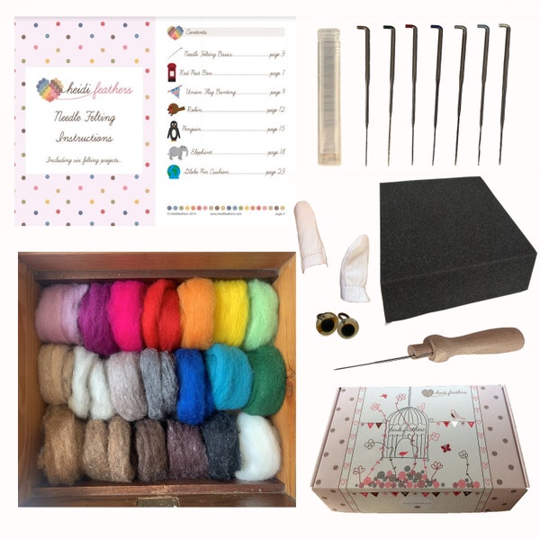 Heidifeathers Boxed Needle Felting Starter Kit - 'Carded Sliver Mix'