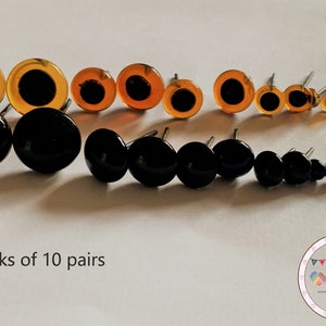 Heidifeathers Glass Eyes - 10 pairs - Amber eyes or Black eyes - 3mm, 4mm, 6mm, 8mm, 10mm, 12mm. Needle Felting Animals