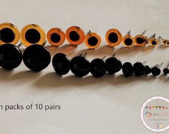 Heidifeathers Glass Eyes - 10 pairs - Amber eyes or Black eyes - 3mm, 4mm, 6mm, 8mm, 10mm, 12mm. Needle Felting Animals