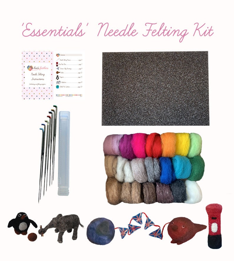 Heidifeathers Starter Needle Felting Kit 'Essentials Kit' Felting Mat, Carded wool, Needle Felting Needles image 3