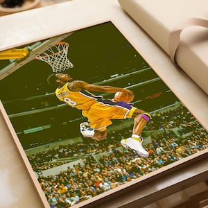 Classic Slam Dunk Kobe Bryant LA Lakers Poster / CANVAS  Basketball Print NBA Poster Basketball Vintage Kobe Bryant Decor Classic Wall Art