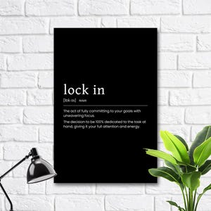 LOCK IN - a definição | Pôster motivacional, arte de parede, escritório em casa, pôster de academia, pôster de garagem, motivacional, citação de sucesso