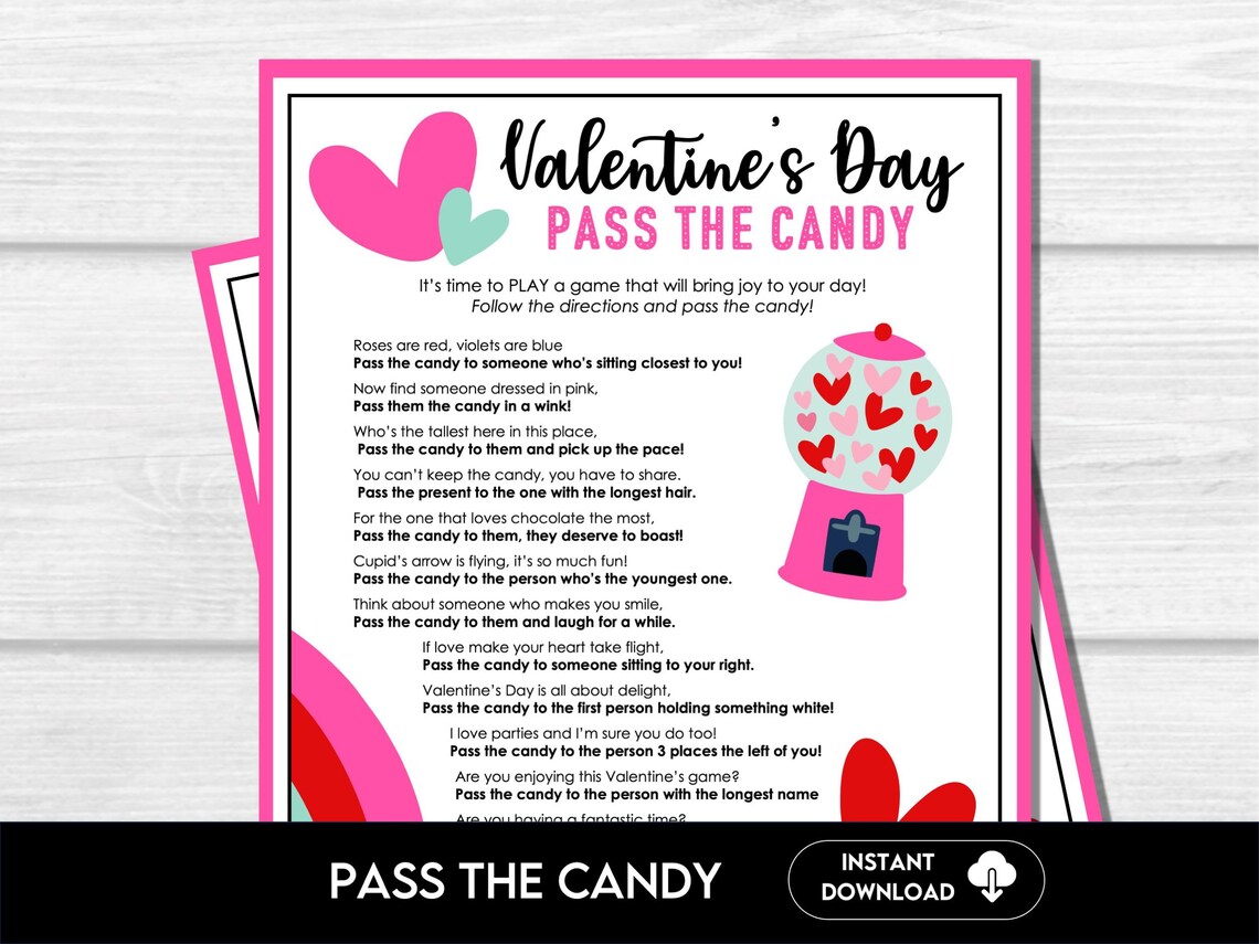 Valentine's Day Pass the Present, Valentine Pass the Candy Game, Fun ...