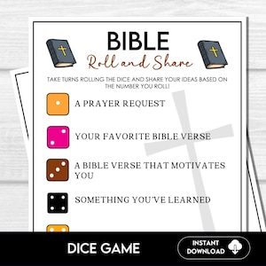 Roll and Share Bible Game, Kids Bible Games, Christian Games, Youth Ministry Group Games, Bible Games for Adults, Church Icebreaker Game
