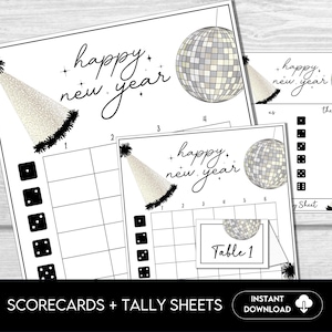 Cartes de pointage Bunco pour la Saint-Sylvestre, jeu Bunco, NYE Bunco, feuilles de pointage Bunco pour la Saint-Sylvestre, Bunco pour les fêtes, jeu Bunco de janvier