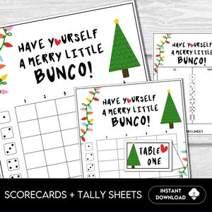 Kerst BUNCO-spel, afdrukbare Bunco-scorekaarten, scorekaarten, afdrukbare kerstfeestspellen, december Bunco-feestthema