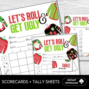 Ugly Sweater Bunco-scorebladenbundel, kerstbunco - scorekaarten, scorevellen en tafelnummers, decembervakantiebunco, XMAS-bunco