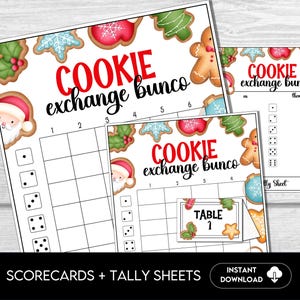 Kerstkoekje Bunco-scoreblad, Bunco Night-scorekaarten, december Bunco Printables, Bunco Game, telblad voor Bunco, koekjesruil
