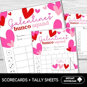 Valentine's Day Bunco - Galentine's Day Bunco, Girls Night Bunco Score Sheets für Valentine Party, Bunco Tally Sheets, Tischkarten für Bunco