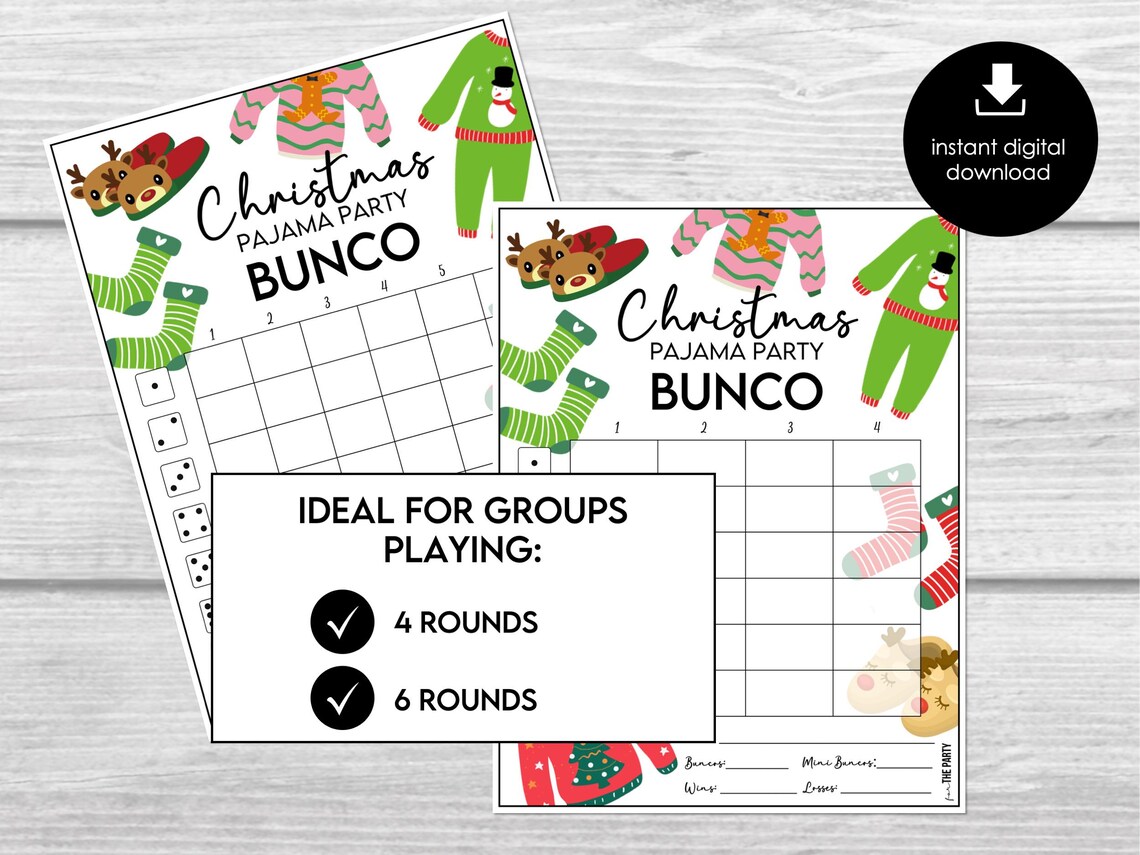 Christmas Pajama Party Bunco, Printable Bunco Score Cards, Score Card ...