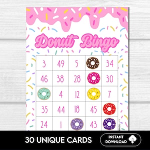 Donut Bingo Game,  Donut Birthday, Donut Party, Donut Birthday Party, Donut Shower Printable, Donut Party Games for Church, School Event D1