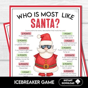 Christmas Who is Most Like Santa Game, Printable Holiday Activity for Adults and Kids, Christmas Party Fun Icebreaker Printable Game