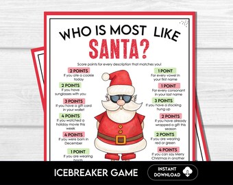Gioco di Natale &quot;Chi è più simile a Babbo Natale&quot;, attività stampabile per le vacanze per adulti e bambini, gioco rompighiaccio stampabile per il divertimento delle feste di Natale