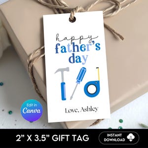 Happy Father&#39;s Day Printable Gift Tags, Editable Tags for Dad Gift, Dad Gift Tag | 2x3.5&quot; Minimalist, Blue Tools, Fathers Day Goodie Tags F1