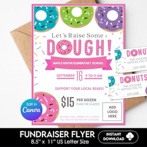 Editable Donut Fundraiser Flyer Template, Printable School, PTA, PTO, Church, or Sports Fundraising Event Flyer, Voucher Donut Coupon  D1