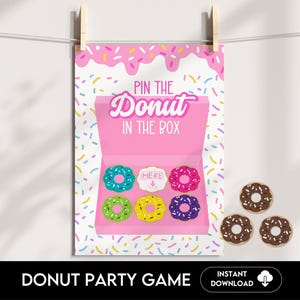 Pin the Donut in the Box Party Game – Printable Donut Party Game Kids & Adults | Birthday, Baby Shower, Fundraiser, Events, Donut Party D1
