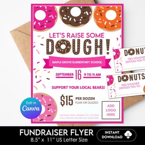 Donut Editable Fundraiser Flyer, School Fundraiser, PTA Flyer, Church Fundraiser Flyer, PTO Fundraiser, Sports Event, Voucher Coupons D1