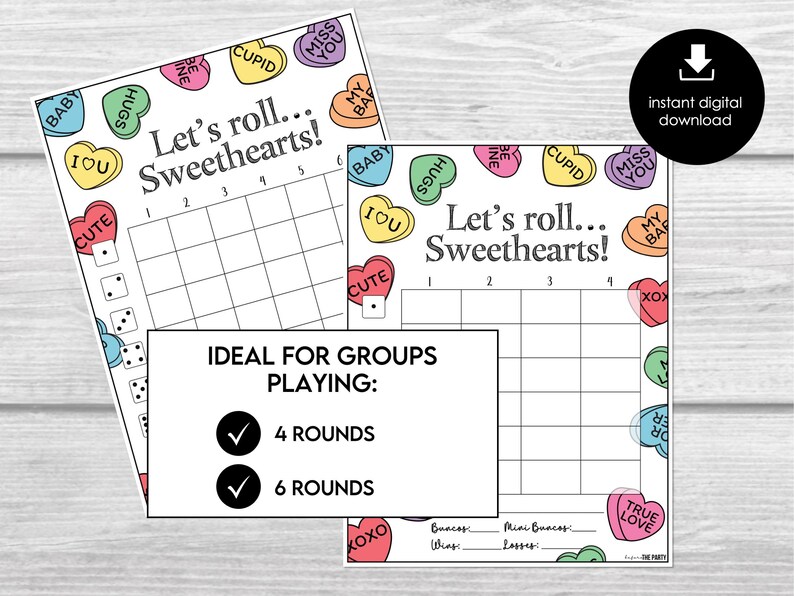 February Scorecards Valentine’s Day Bunco Score Sheets Printable, Party Tally Cards ...
