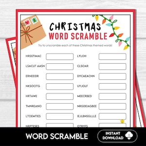 Christmas Word Scramble Game, Printable Holiday Activity for Kids and Adults, Christmas Party Game, Holiday Word Game, Unscramble it