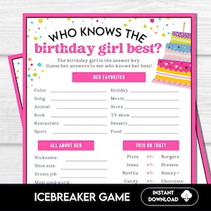 Who Knows The Birthday Girl Best, Printable Birthday Girl Trivia Game, Birthday Party Game for Girls, How Well Do You Know The Birthday Girl