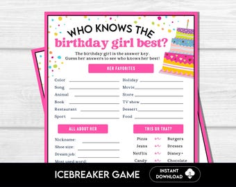 Who Knows The Birthday Girl Best, Printable Birthday Girl Trivia Game, Birthday Party Game for Girls, How Well Do You Know The Birthday Girl