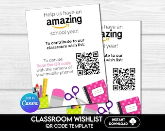 Editable QR Code Classroom Wish List Card Template (Canva)