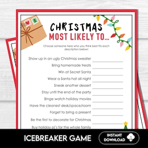 Christmas Who is Most Likely To Game, Printable Holiday Activity for Adults, Christmas Party Fun Icebreaker Printable Game, Office Party