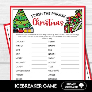 Christmas Finish That Phrase Game, Christmas Printable Games,Fun Christmas Day Game, Holiday Family Games, Christmas Party Games