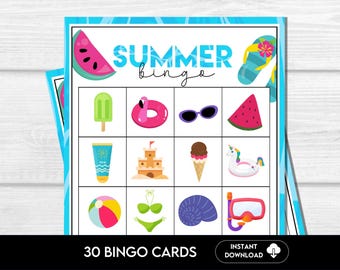 Bingo de imágenes de verano: 30 tarjetas imprimibles (descarga digital)