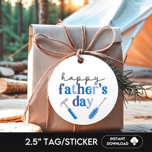 Happy Father&#39;s Day Printable Gift Tags, Editable Stickers for Dad Gift, Dad Gift Tag | 2&quot; Round Minimalist Tools, Fathers Day Cookie Tags F1