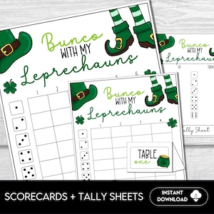 Bunco with my Leprechauns Ergebnislisten, St Patrick's Bunco Karten, St Patrick's Dice Game, Lucky Bunco Party, Lucky Bunco Party