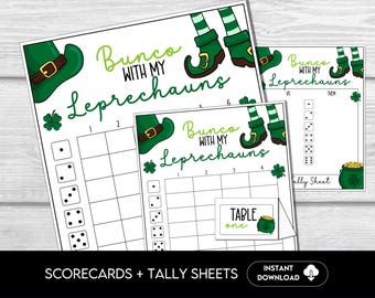 Bunco con i miei fogli di punteggio dei folletti, fogli di Bunco di San Patrizio, Bunco di marzo, carte Bunco fortunato, festa Bunco fortunato, gioco dei dadi di San Patrizio