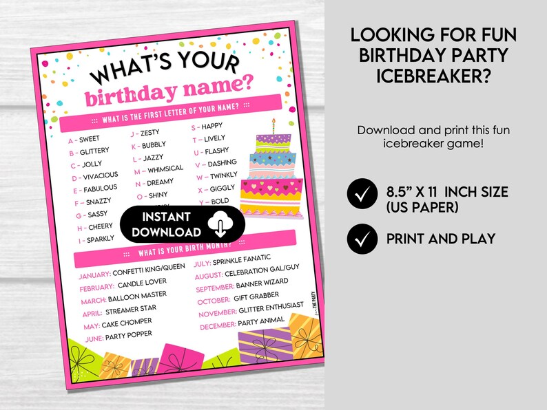 Birthday Name Game, Printable Birthday Game, What's Your Birthday Name - What's Your Name Whats Your Sign What's Your Birthday