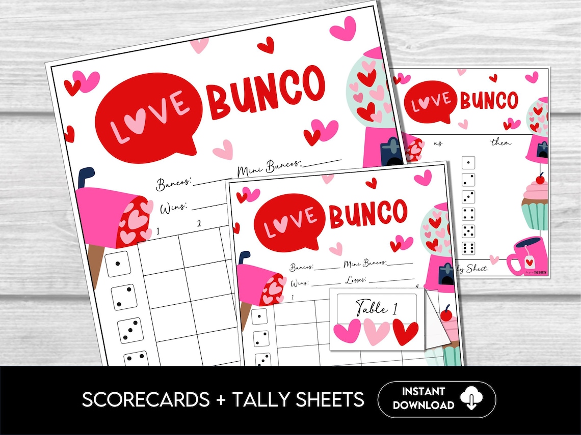 Valentines Bunco Score Sheets, February Bunco Party Set, Galentine's ...