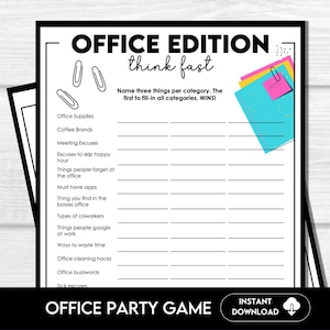 Think Fast Work Game, Office Party Game, Games for Work, Work Party Game, Team Building Game, Work Retreat Game, Office Icebreaker