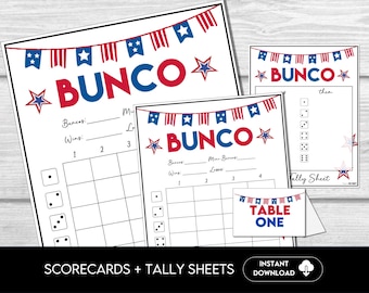 4th of July Bunco Score Sheets Printable, Red White & Blue Party Game, Instant Download