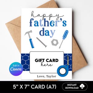 Porta-cartão-presente para impressão para o Dia dos Pais, Cartão-presente editável, Porta-cartão-presente para o pai, Ferramentas azuis, Cartão-presente para o Dia dos Pais, Presente fácil para o pai faça você mesmo F1