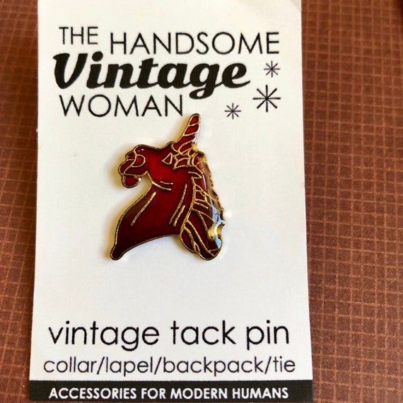 Red Unicorn Pin, Vintage Enamel Pin, Unicorn pin … - image 2