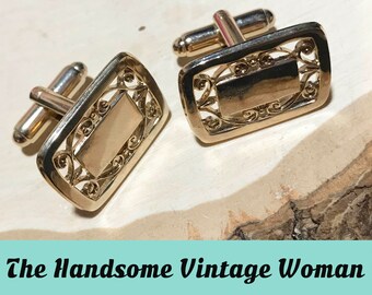 Customizable gold swirl Cut Out Cuff Links, Art Nouveau Revival Cufflinks