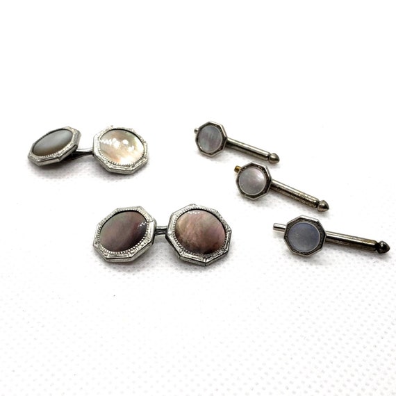 Swank Abalone Gold Cuff Links Suit Set - image 3