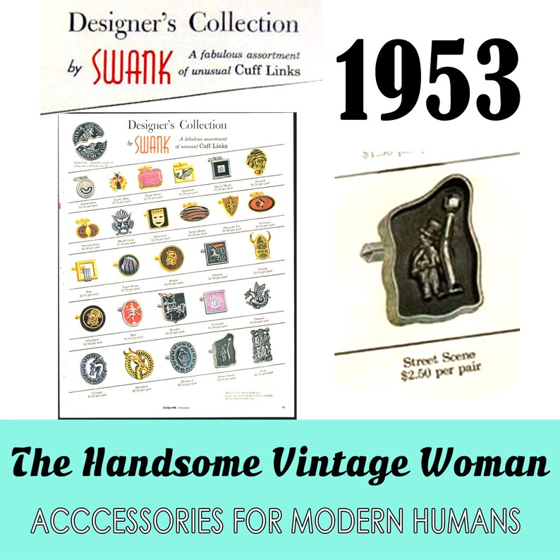 1953 Designers Collection Shadow Box 3D Cuff Links Man on Lamp Post Street Scene Swank