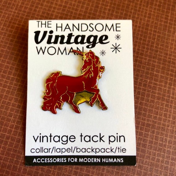 Red Unicorn Pin, Vintage Enamel Pin, Unicorn pin … - image 3